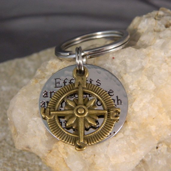 Efforts and Courage are Not Enough Without Purpose and Direction Bronze Compass Keychain